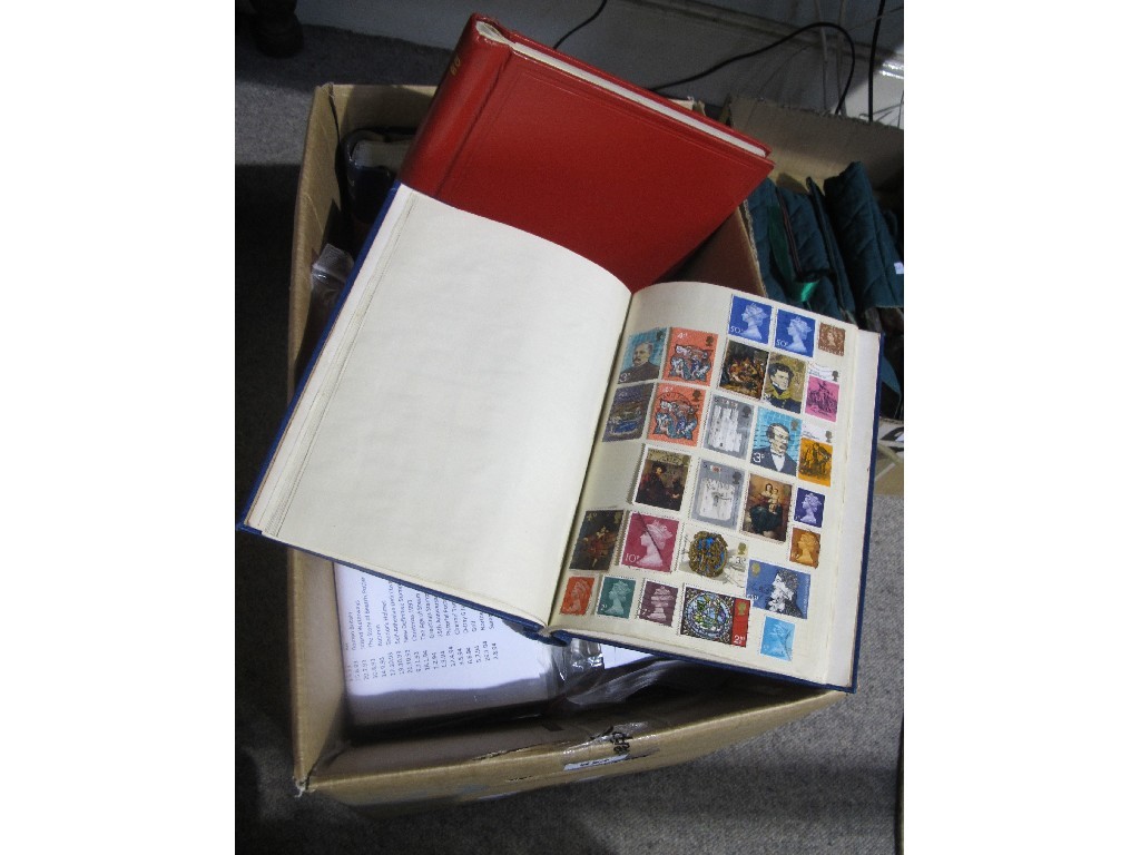 Appraisal: A box of albums of stamps and loose first day