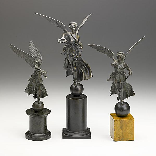 Appraisal: THREE WINGED VICTORY FIGURESBronze two on marble bases th th