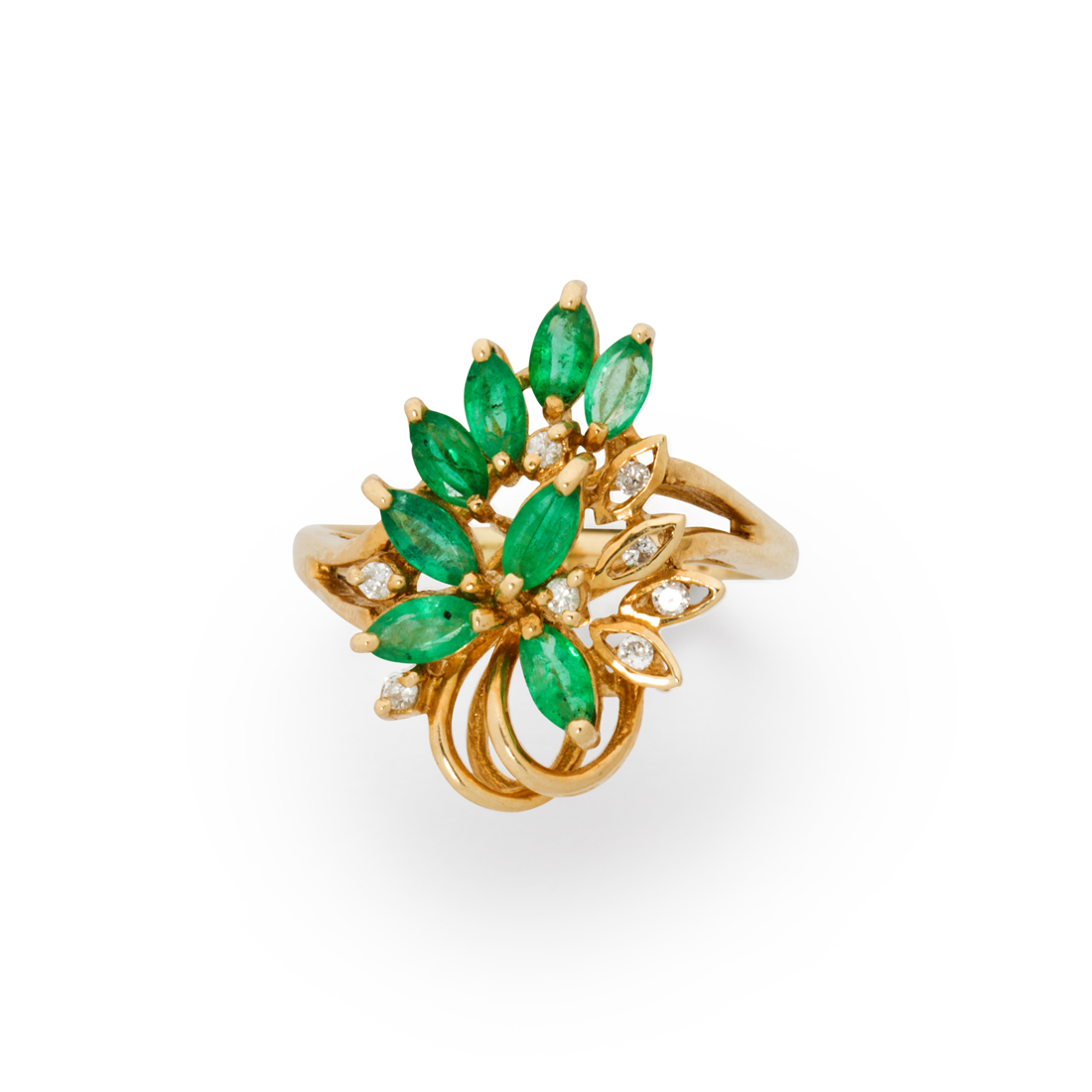 Appraisal: AN EMERALD DIAMOND AND FOURTEEN KARAT GOLD RING An emerald