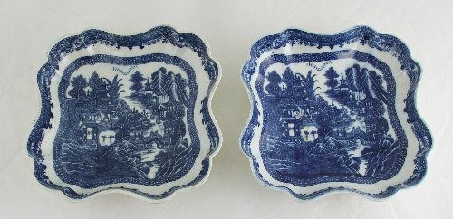 Appraisal: A pair of Caughley salopian square shaped dessert dishes transfer