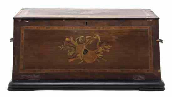 Appraisal: A Swiss Marquetry Cylinder and Bell Music Box of rectangular