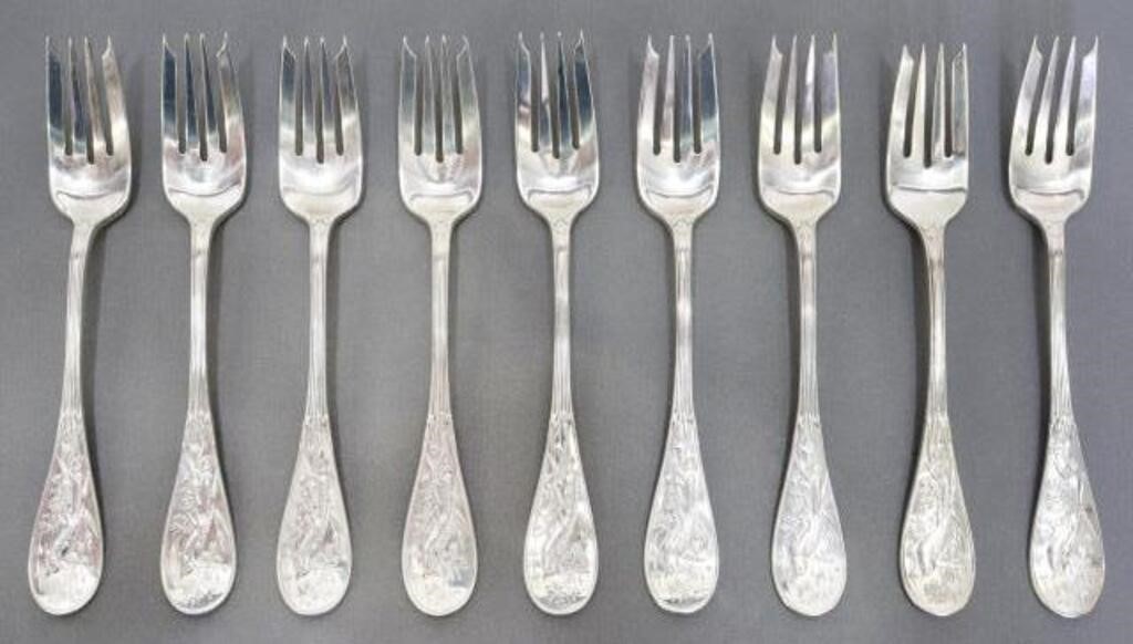 Appraisal: TIFFANY CO AUDUBON STERLING SALAD FORKS lot of American sterling