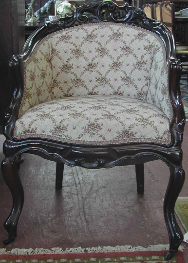 Appraisal: Rococo Revival Mahogany Barrel-Back Armchair probably Austrian late th century