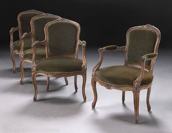 Appraisal: A set of four Louis XV style beechwood armchairs circa