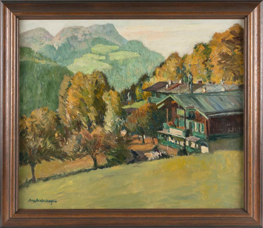 Appraisal: AUGUST ACHTENHAGEN GERMANY - ALPINE LANDSCAPE WITH CHALET OIL ON