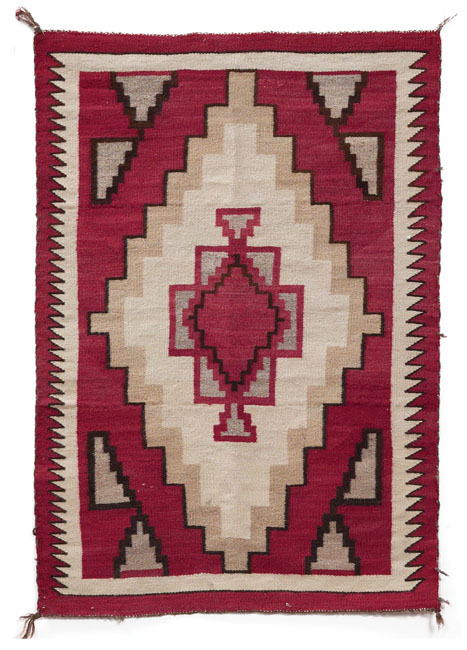 Appraisal: Navajo rug c central diamond design in red with brown