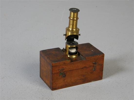 Appraisal: Victorian brass pocket microscope in fitted case h in