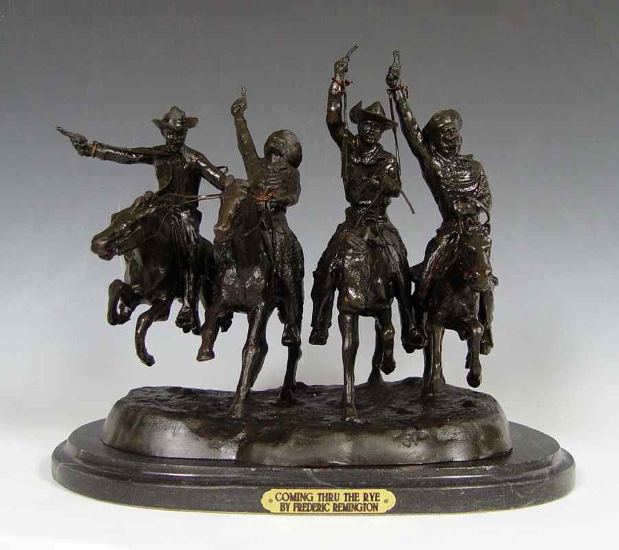 Appraisal: BRONZE AFTER REMINGTON COMING THROUGH THE RYE On marble plinth