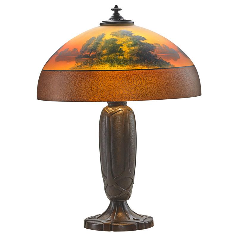 Appraisal: BRADLEY HUBBARD Scenic table lamp Condition Report Possible repair to