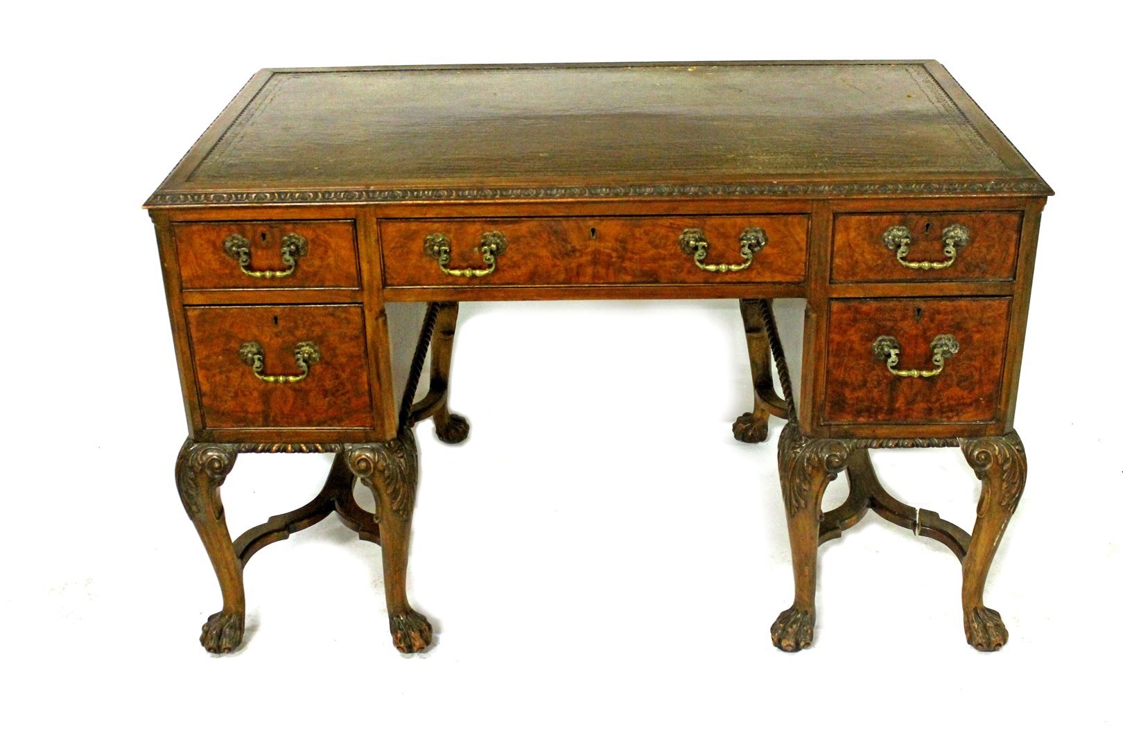 Appraisal: A late th century figured walnut writing desk the leather