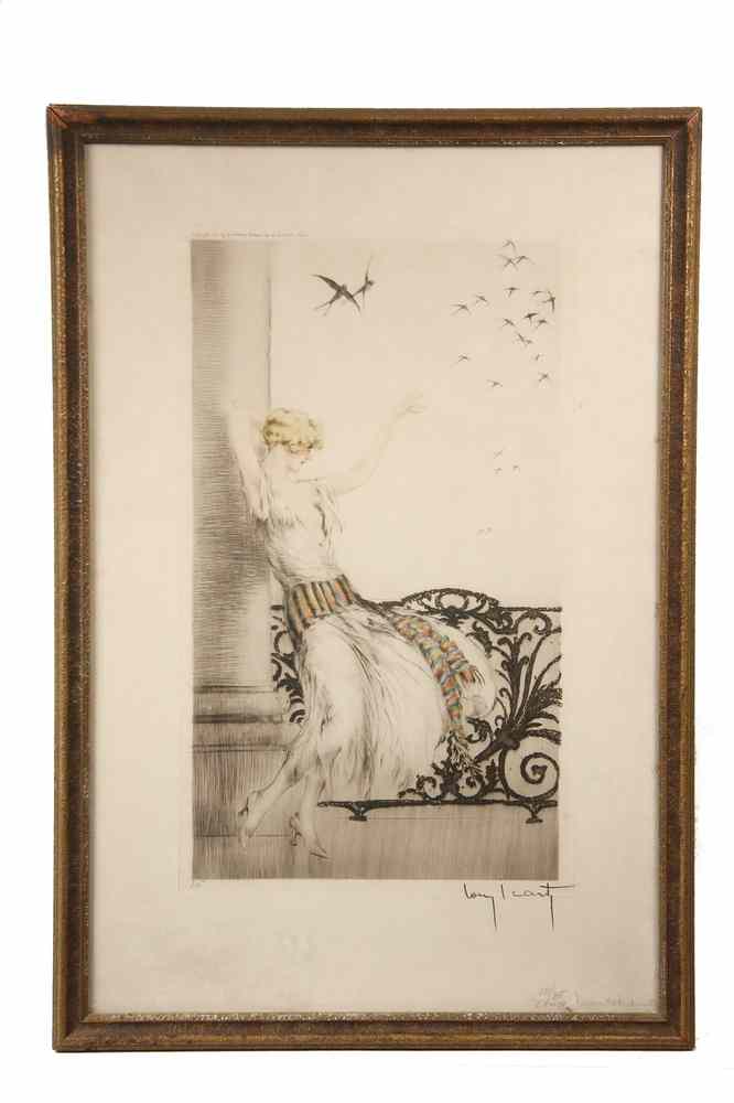 Appraisal: ETCHING WITH COLOR - 'Swallows' by Louis Icart French -