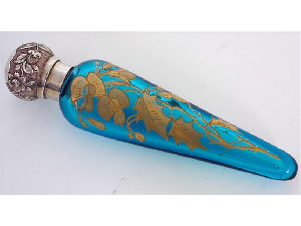 Appraisal: VICTORIAN SILVER-TOPPED TURQUOISE GLASS SCENT FLASK BIRMINGHAM the silver screw