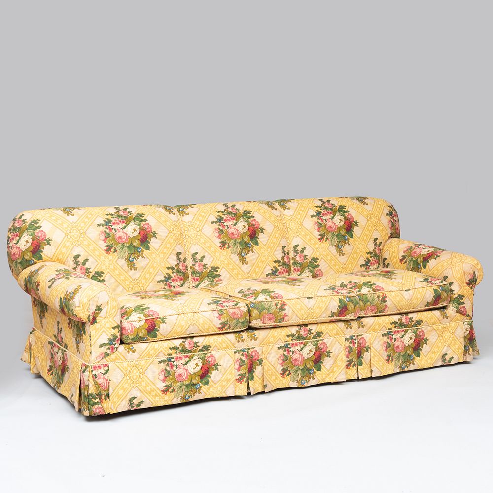 Appraisal: Linen Chintz Upholstered Three Seat Sofa x ft in x