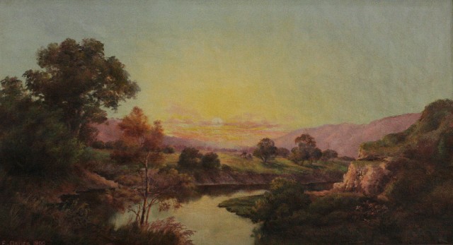 Appraisal: E Davies landscape with sunrise oil on canvas signed LLC