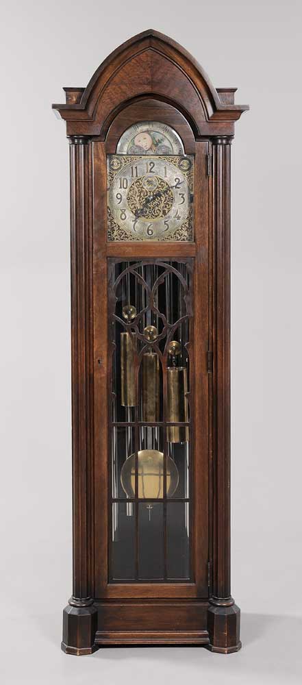 Appraisal: Gothic Style Chiming Tall Case Clock German American circa gilt