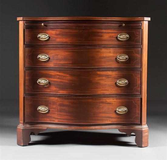 Appraisal: Potthast Bros Federal style stringer inlaid mahogany serpentine front chest