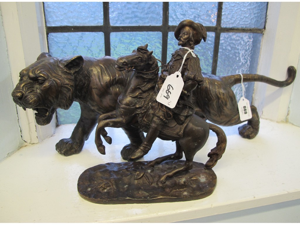 Appraisal: Modern bronzed figure of a tiger and a figure of