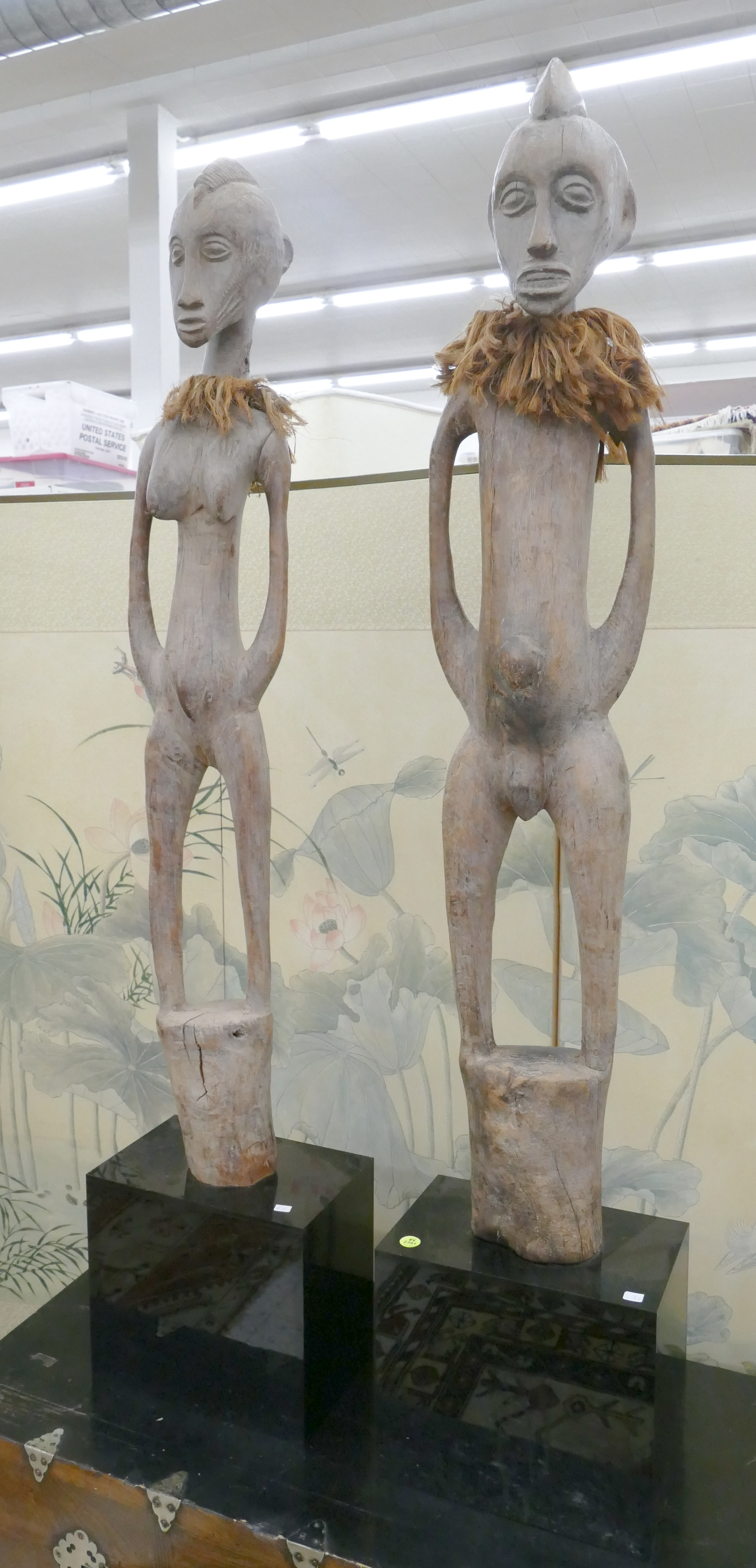 Appraisal: Pair African Senufo Carved Hardwood Fertility Figures on Stands- x