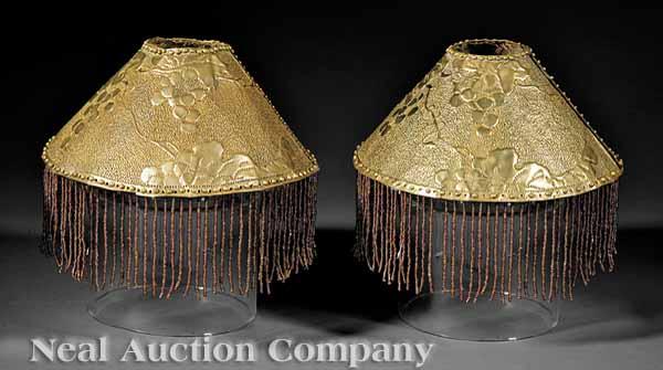 Appraisal: A Pair of Arts and Crafts Punched Brass Lampshades mid-