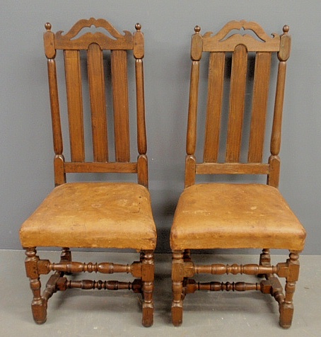 Appraisal: - Pair of English walnut banister-back side chairs th c