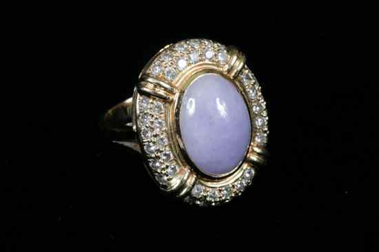 Appraisal: K YELLOW GOLD DIAMOND AND LAVENDER JADE OVAL RING Oval