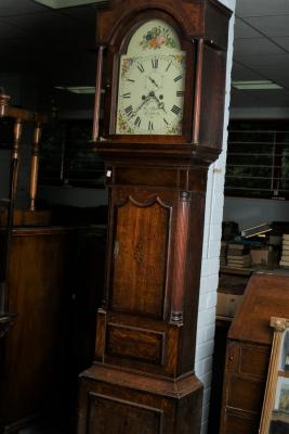 Appraisal: An oak and mahogany eight-day longcase clock the white painted