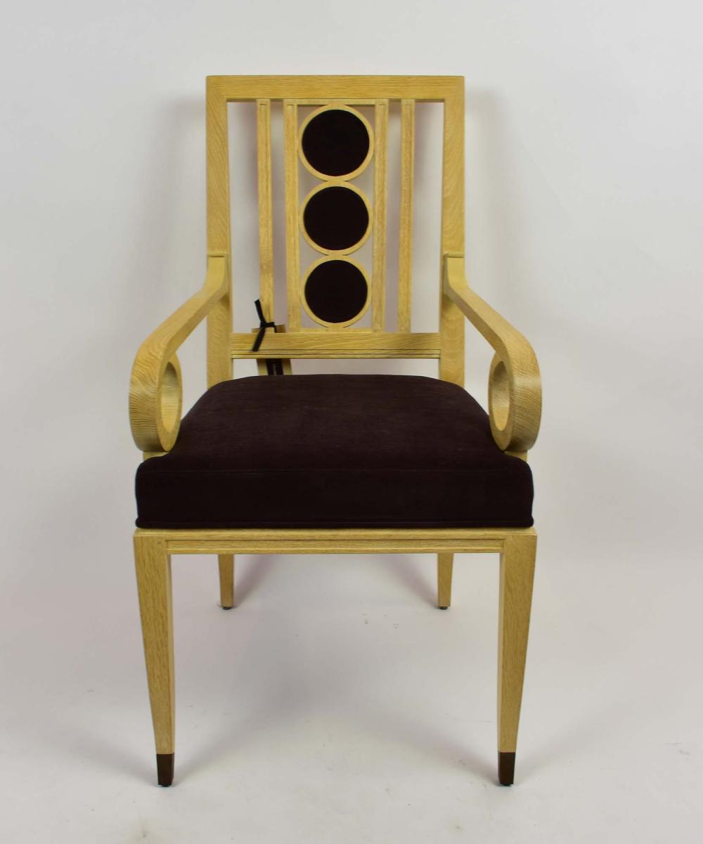 Appraisal: NEO-CLASSICAL STYLE BLEACHED OAK ARMCHAIRModern LE CIRQUE design The square