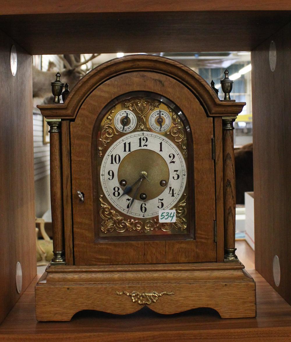 Appraisal: AN OAK CASED BRACKET CLOCK Junghans Clock Co Germany late