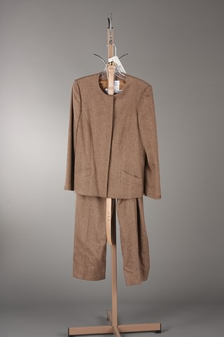 Appraisal: Andr Laug brown herringbone cashmere slacks suit with tan leather