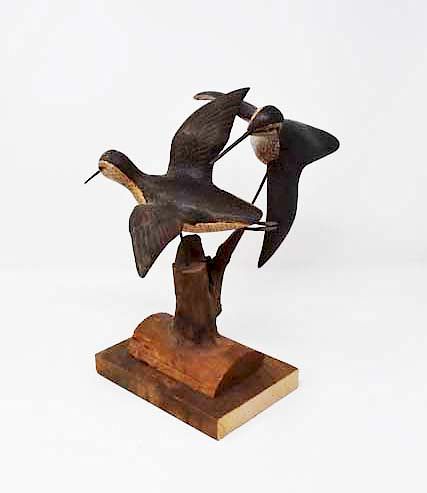 Appraisal: Pair of carved wooden shore birds Pair of carved wooden