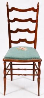 Appraisal: LADDER-BACK AND NEEDLEPOINT CHAIR H W A ladder-back style chair