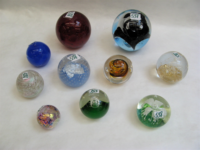 Appraisal: COLLECTION OF TEN ART GLASS PAPERWEIGHTS includes the black and