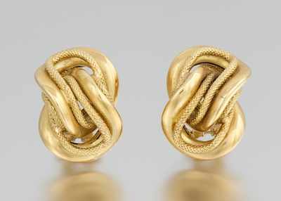 Appraisal: A Pair of Italian Interlocked Design Earrings k yellow gold