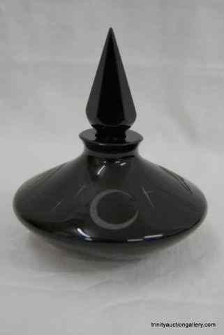 Appraisal: Ponder Art Glass Perfume Bottle SignedHand blown art glass Black