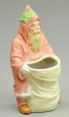 Appraisal: SANTA WITH OPEN BAG CONTAINER Bisque well painted in red