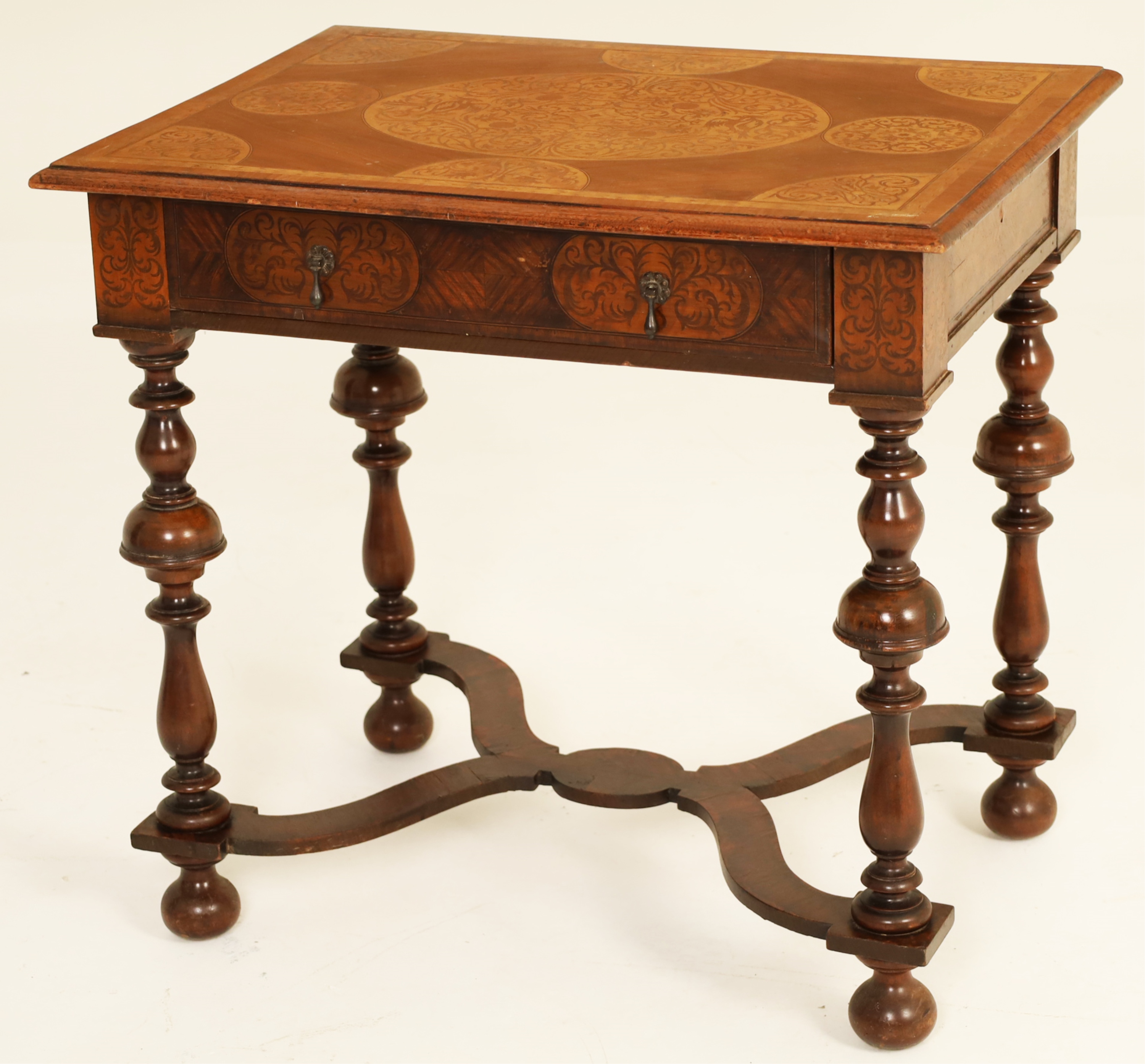 Appraisal: WILLIAM MARY STYLE SEAWEED MARQUETRY TABLE Fine William Mary style