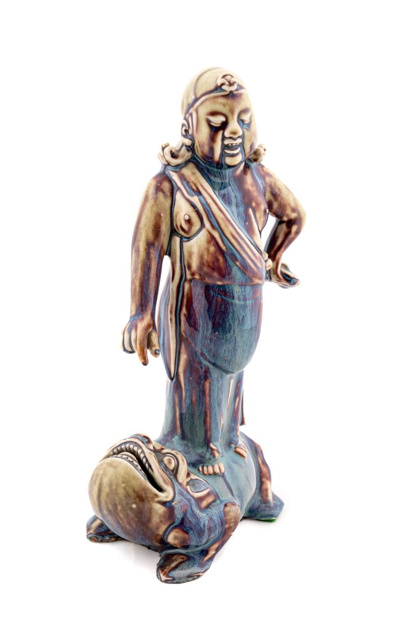 Appraisal: CHINESE HAPPY BUDDHA FIGURE ON THREE-LEGGED TOAD Chinese Happy Buddha