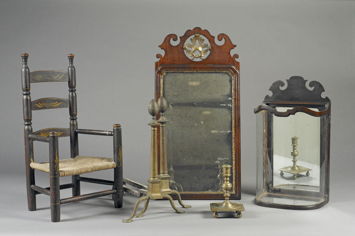 Appraisal: PAIR OF AMERICAN BRASS LEMON TOP ANDIRONS WITH PENNY FEET