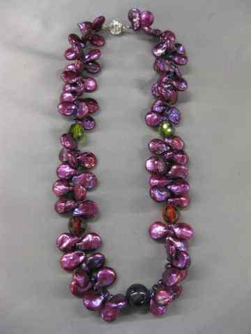 Appraisal: Pearl Necklace rich amethyst pearls with cut garnet peridot beads