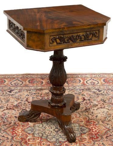 Appraisal: Continental mahogany sewing stand th c hinged top opening to