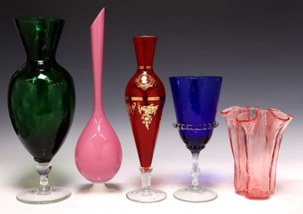 Appraisal: COLLECTION COLORED GLASS VASES MUURLA OTHER lot of Collection colored