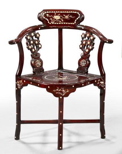 Appraisal: Anglo-Chinese Red Mahogany Roundabout Armchair in the th-century style inlaid