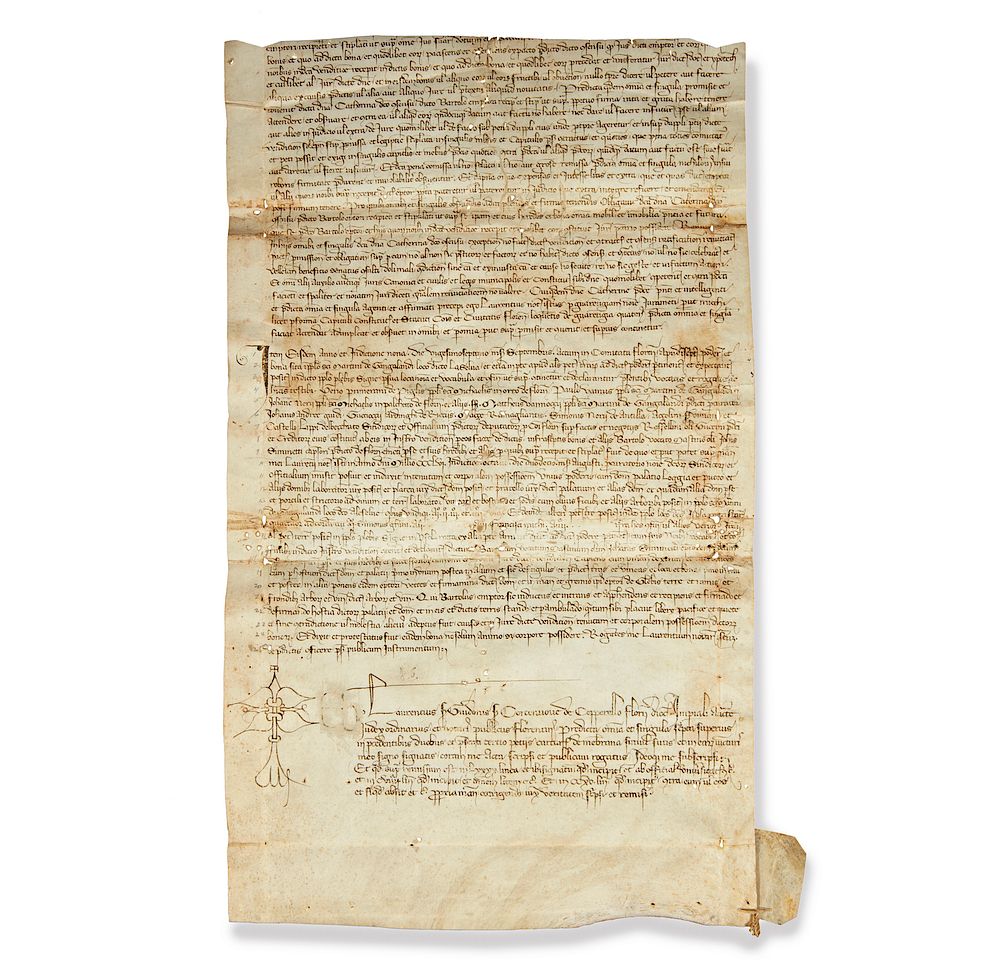 Appraisal: Florentine Legal Document circa A Florentine legal document between Gangalandi