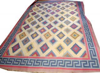 Appraisal: INDIAN DHURRIE HAND WOVEN WOOL CARPET INDIAN DHURRIE HAND WOVEN