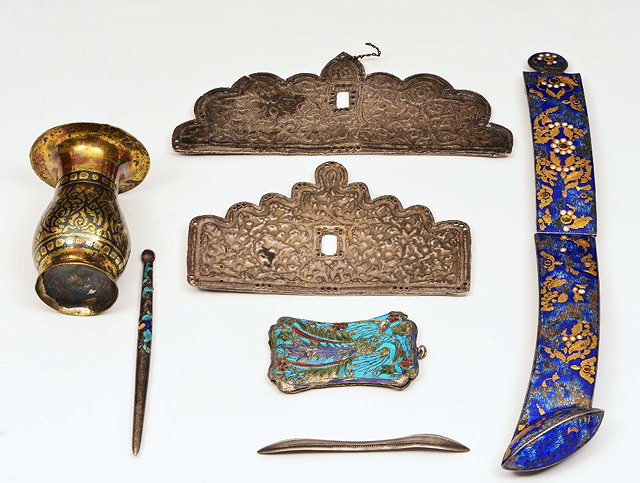 Appraisal: A SMALL COLLECTION OF PERSIAN ENAMELLED WARES including buckles one