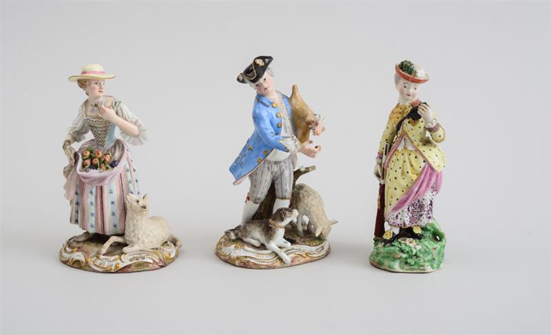 Appraisal: PAIR MEISSEN PORCELAIN FIGURES AND A SINGLE GERMAN PORCELAIN FIGURE