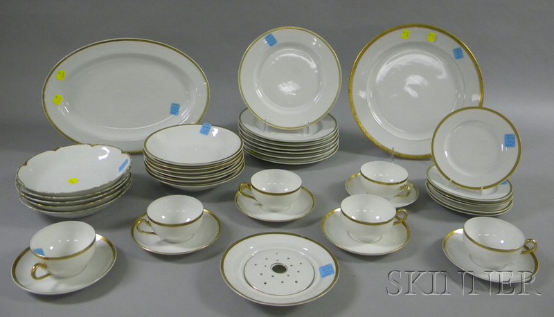 Appraisal: Assembled Set of Gold-banded White Porcelain Tableware a large round