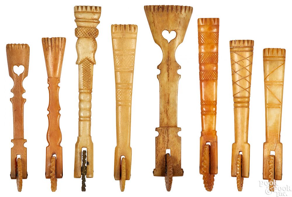 Appraisal: Eight Pennsylvania carved bone pie crimpers Eight Pennsylvania carved bone