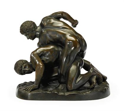 Appraisal: After the antique wrestlers Bronze medium brown patina H in