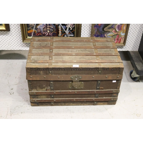 Appraisal: Antique wooden slated canvas covered travel trunk approx cm H